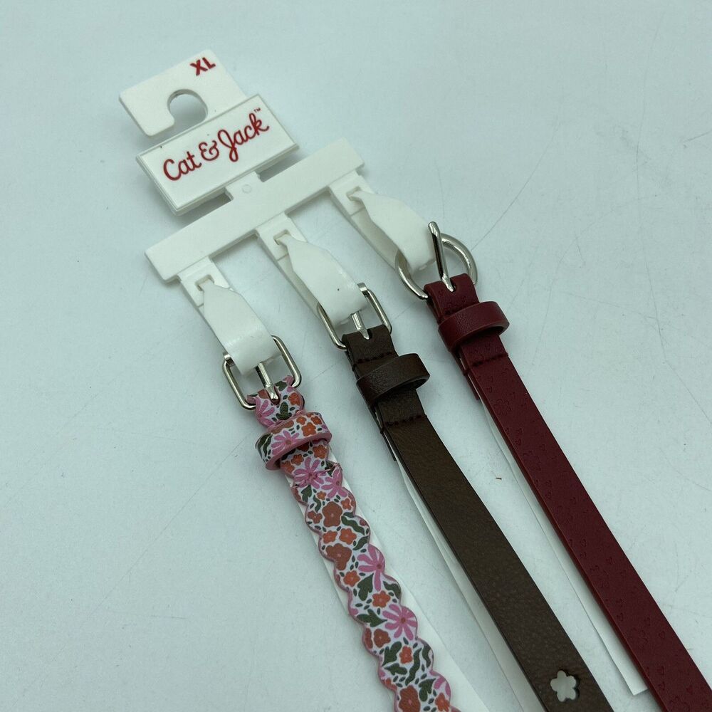 Cat & Jack Girls 3-Pack Multicolor Floral Belts Sz Extra Large (34 Inches) NWT